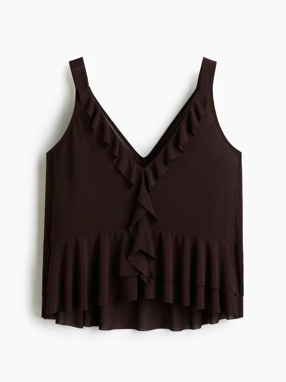 Sleeveless Ruffle V-Neck Tank Top - Dark Brown